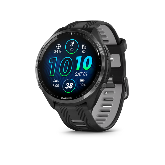 Forerunner® 965, Carbon Gray DLC Titanium Bezel with Black Case and Black/Powder Gray Silicone Band