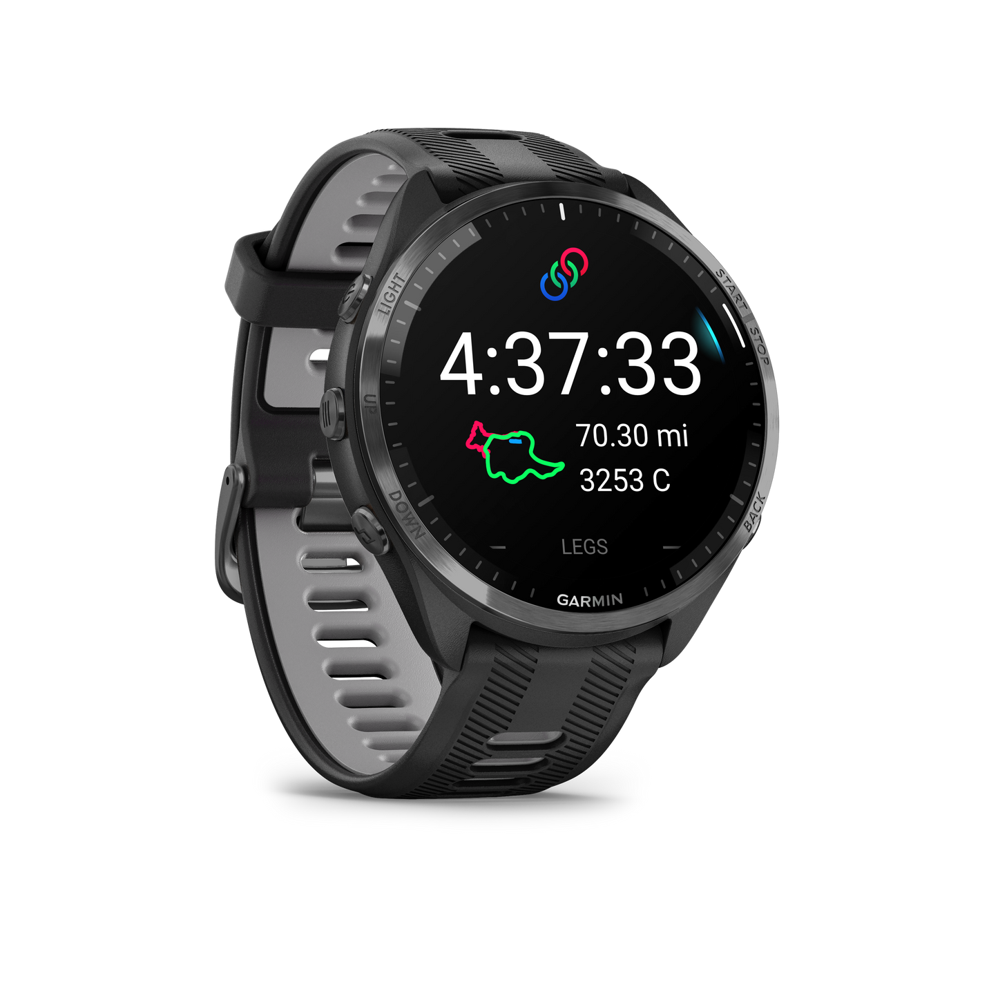 Forerunner® 965, Carbon Gray DLC Titanium Bezel with Black Case and Black/Powder Gray Silicone Band