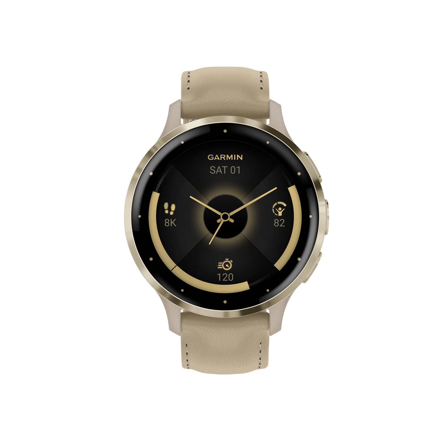 Venu® 3S, Soft Gold Stainless Steel Bezel with French Gray Case and Silicone Band