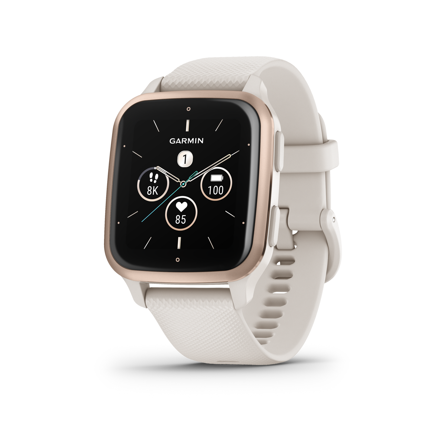 Venu® Sq 2 – Music Edition, Peach Gold Aluminium Bezel with Ivory Case and Silicone Band