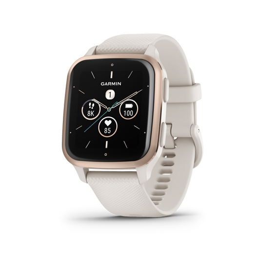 Venu® Sq 2 – Music Edition, Peach Gold Aluminium Bezel with Ivory Case and Silicone Band